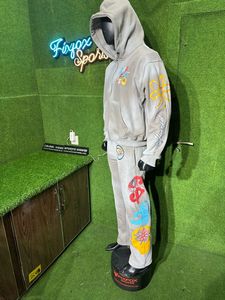 2025 High Quality Fleece 100% Cotton Fleece 2 Piece Zipper Cropped <b>Drop</b> Shoulder Tracksuit for Men with Screen Printed logo - Product Image 6