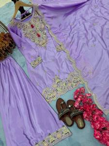 Diseñador Party Wear Look Pur Chinon Silk Top Plazzo & Dupatta Set - Product Image 3