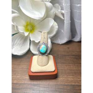 Navajo-<b>Crafted</b> Sonoran Mountain Turquoise & Sterling Silver Ring Cultural Collectible Jewelry Size 7.75 - Product Image 1