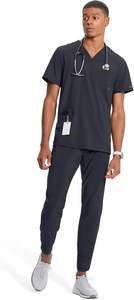 เสื้อสครับคอวีทรงอินฟินิตี้ของผู้ชายมีขอบด้านหลังถักผ้าแคนวาสชุดพยาบาล - Product Image 2