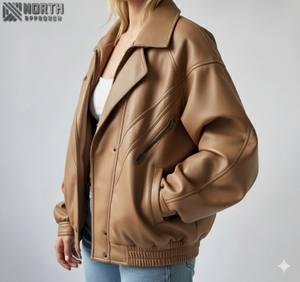 Chaqueta de Cuero Genuino para Mujer a la Moda, Tejido de Lona de Punto, Alta Calidad, Transpirable, Chaqueta de Cuero Personalizada para Invierno - Product Image 2