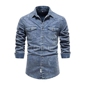 High Quality Best Price 100% Cotton Breathable <b>Jeans</b> <b>Shirt</b> <b>for</b> <b>Men's</b> Custom Color Slim Fit Casual OEM Service - Product Image 1