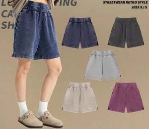 Pantalones cortos lavados con ácido vintage, pantalones cortos lisos en blanco con logotipo personalizado, pantalones cortos de boxeo de lana de algodón 100% Unisex para hombre - Product Image 3