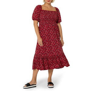 ชุดเดรสทำงานสำหรับสุภาพสตรี Leota รุ่น Kelly คอเหลี่ยม ความยาวระดับเข่า ชายระบาย ระบายอากาศได้ดี ไซส์ 3X สีแดง Kiss Kiss Rouge - Product Image 1