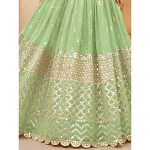 Lehenga Choli de Georgette con Lentejuelas Verdes Pista, Impresionante Vestido de Recepción Largo Hasta el Suelo, Estilo Vestido de Baile con Capas de Perlas, Talla XS - Product Image 6
