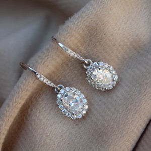 925 <b>Sterling</b> <b>Silver</b> <b>Dangle</b> <b>Earrings</b> with White Moissanite Oval Cut Stone Statement Jewelry for Her - Product Image 5