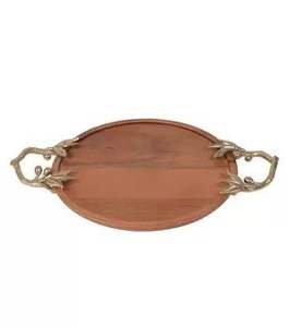 Antique design round shape wooden <b>serving</b> <b>tray</b> with latest design metal handle wooden <b>tray</b> for ramadan <b>food</b> <b>serving</b> <b>tray</b> - Product Image 2