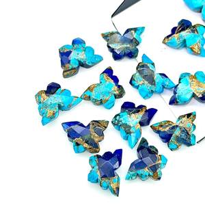 ลูกปัดพลอยโมฮาเว่ คอปเปอร์ เทอร์ควอยซ์ รูปทรงผีเสื้อ เจียระไนเหลี่ยม 14x10 มม. สีฟ้าอ่อน สีน้ำเงินเข้ม สำหรับทำเครื่องประดับ - Product Image 1