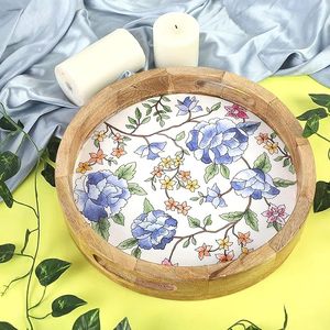 Plateau de service décoratif en bois imprimé avec accent doré Plateau en bois imprimé à la main de qualité supérieure pour les maisons de luxe à moindre coût - Product Image 4