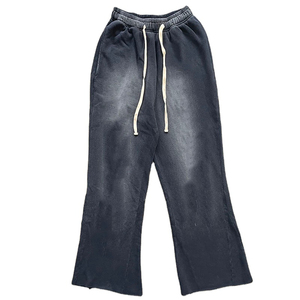 2025 Streetwear 100% algodón lavado ácido Flare pantalones de lana personalizado Puff estampado pierna ancha acampanado pantalones de chándal de peso pesado para hombres - Product Image 4