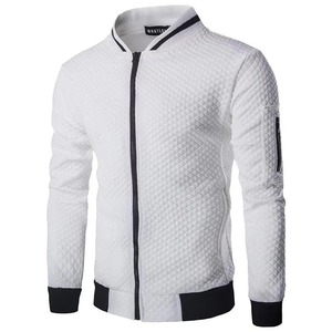 Automne/hiver hommes diamant grille contrastant à manches longues coupe ajustée veste décontracté fermeture éclair col montant haut de sport - Product Image 5
