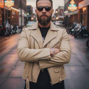 Blouson de moto en cuir pour homme à capuche motif écossais Mode été pour garçons et hommes - Product Image 1