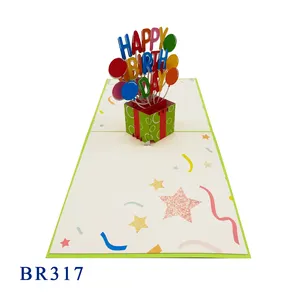 Viet-Craft ลูกโป่ง Happy Birthday,ป๊อปอัพการ์ดแฮนด์เมดกระดาษ Kirigami การ์ดของขวัญวันเกิดที่กำหนดเองขายส่งขายดีที่สุด