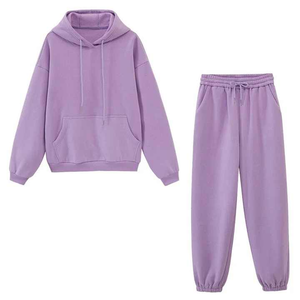 Meilleure qualité automne hiver polaire sweats à capuche deux pièces ensemble femmes survêtements survêtement pantalon femmes couleur unie - Product Image 5