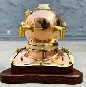 Casco de buceo de latón y cobre de 6 "con base de madera, casco DE BUCEO ANTIGUO de gran calidad - Product Image 2