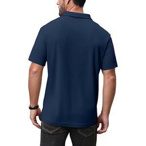 Camiseta Polo ajustada de manga corta para hombre con cuello acanalado, uniforme de trabajo de uso diario sólido para pedidos de marca de la empresa - Product Image 5