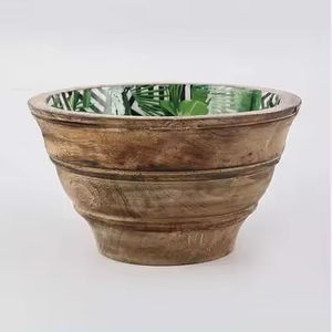Cuencos para servir de madera Natural hechos a mano, utensilios de cocina impresos en Color esmaltado para el hogar y el Hotel, ensaladera, embalaje de cartón - Product Image 2