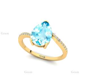 แหวนพลอยอัญมณีพลอยสีฟ้าประดับเพชร14K สำหรับผู้หญิง - Product Image 6