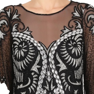 ชุดราตรีผ้าทูลหรูหราพร้อมลูกปัดและเลื่อมประดับด้วยมือคอกลมแขนยาวเต็มสำหรับงานพรอมหรือปาร์ตี้ - Product Image 3