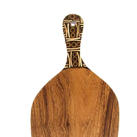 Papan Kayu Suar dengan Inlay Tempurung Kelapa dan Bambu 41cm, Papan Potong Kayu Food Grade untuk Dapur