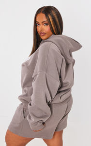 Venta caliente de gran tamaño de carbón Drop Shoulder Sudadera con capucha de gran tamaño para mujer Sudaderas con capucha antiarrugas y transpirables Sudadera con cremallera para mujer - Product Image 5