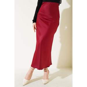 <b>Elastic</b> <b>Waist</b> Satin <b>Skirt</b> Claret Red - Product Image 1