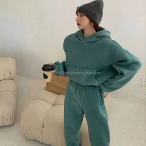 Nouveaux sweats à capuche en coton uni à col rond avec logo personnalisé par transfert thermique pour femmes, style oversize, pour survêtement - Product Image 3