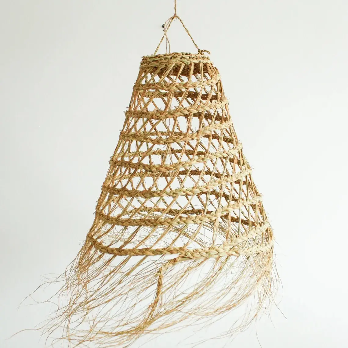 Pantalla de mimbre para lámparas colgantes, cubierta de paja con forma de sombrero de rafia natural, césped de mar, Estilo Vintage