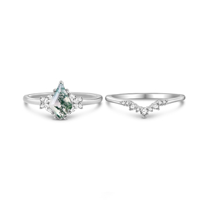 Anillo de Compromiso Jeulia con Ágata Musgosa de Corte Ovalado Geométrico en Plata de Ley Chapada en Rodio - Product Image 3