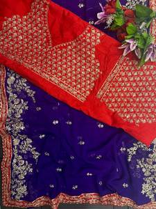 Hermoso Sari de Georgette suave de diseñador indio con hermoso diseño de bordado, Sari de boda y fiesta de estilo pakistaní - Product Image 4