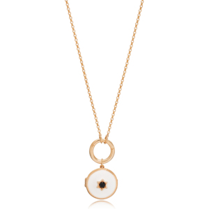 Collier à breloque creuse pliable en émail blanc rond, bijoux en argent sterling 925 faits à la main, vente en gros - Product Image 2