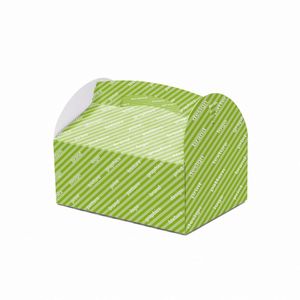Boîte en carton rigide Happy Food avec poignée 14x17x12 cm blanche - Personnalisée en matériau recyclé, élégante et rectangulaire - Product Image 1