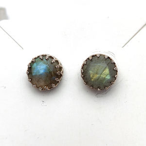 Natural Labradorite 12mm 925 Sterling Silver Designer <b>Stud</b> <b>Earrings</b> Handmade <b>Fine</b> Jewellery Gemstone for Trendy Weddings Parties - Product Image 1