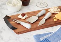 Set Pisau Keju untuk Makan Malam di Rumah dengan Gagang Kayu, Pisau Keju Stainless Steel Emas, Peralatan Panggang untuk Mentega dan Pizza