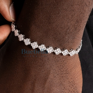 Joyería fina de Hip Hop para hombres, 7mm, 14K, oro blanco, Plata de Ley 925, VVS, moissanita, flor de diamante, pulsera de eslabones cubanos elegante - Product Image 2