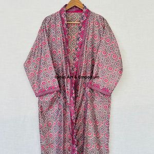 Kimono en coton satiné imprimé bloc à la main vente en gros - Product Image 1