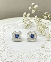 Pendientes Elegantes y Chic con Circonita Azul y Plata 925, Pendientes de Lujo para Mujer, Ideales para Bodas