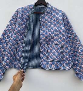 Handmade Cotton Quilted Women's Bomber Jacket Floral Embroidered <b>Winter</b> Short Reversible Coat Stand Collar Button <b>Decoration</b> - Product Image 6