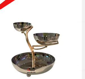 Cuenco para servir de acero inoxidable con acabado de plata y metal de forma redonda de aspecto increíble con diseño de hoja para restaurante y bar de hotel - Product Image 2