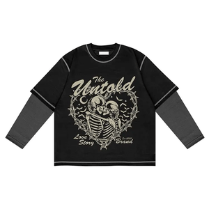 Dernière conception de haute qualité logo personnalisé double couche à manches longues poids lourd prix de gros t-shirt surdimensionné pour hommes - Product Image 4