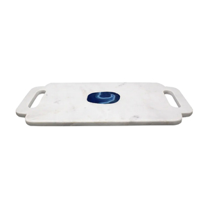 Simple White <b>Marble</b> Table Serving <b>Tray</b> Brass Inlay Eco-Friendly American Style Wedding Serving <b>Tray</b> Handmade Metal Handle TQC - Product Image 2