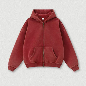 Pull à capuche pour hommes 100% coton brodé de luxe personnalisé Vintage surdimensionné lavage à l'acide soleil délavé en détresse sweat à capuche zippé - Product Image 2