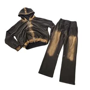 Unique Style Men Sun faded & Acid Wash zipper Tracksuit Custom Trending Printed Distressed Sun Faded Sweat <b>Suit</b> Best Quality Men - Product Image 6