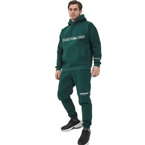Ensemble de sweat à capuche Streetwear d'hiver 100% coton pour hommes, motif solide, col montant, surdimensionné, pantalons de survêtement à capuche, survêtements de taille américaine - Product Image 5