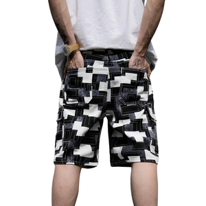 Pantalones Cortos Cargo de Mezclilla Vintage para Hombre, Lavado Claro, Estampado Geométrico, Cintura Media, Casuales, Transpirables, de Secado Rápido, de Algodón, para Gimnasio - Product Image 2