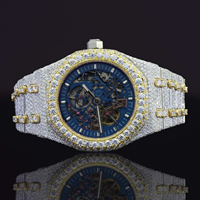 Montre mécanique de luxe exclusive pour homme en acier inoxydable, style hip-hop, avec breloque en moissanite, verre analogique à taille brillante améliorée