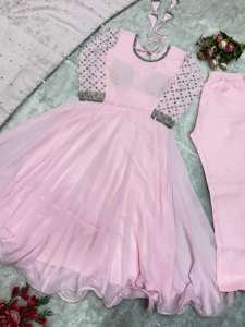 Robe de travail en georgette brodée avec dupatta pour les fêtes-Vêtements indiens et pakistanais de couleur rose - Product Image 6