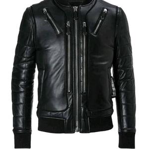 Chaqueta de Cuero Genuino Roja para Hombre, Estilo Varsity, con Parche de Logotipo Personalizado, Impermeable, Transpirable, Resistente al Viento, Cuello Alto y Cierre de Cremallera - Product Image 5