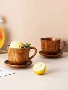 ถ้วยน้ำทำจากยางแข็งขนาดเล็กแบบพกพา, แก้วกาแฟไม้โอ๊กทรงไข่แบบตุรกีแก้วชาถ้วยสาเกทำจากไม้ที่มีที่จับ - Product Image 2