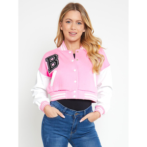 Veste de baseball sur mesure avec logo brodé HD de haute qualité, manches en cuir d'hiver, veste universitaire pour femmes, service OEM - Product Image 1